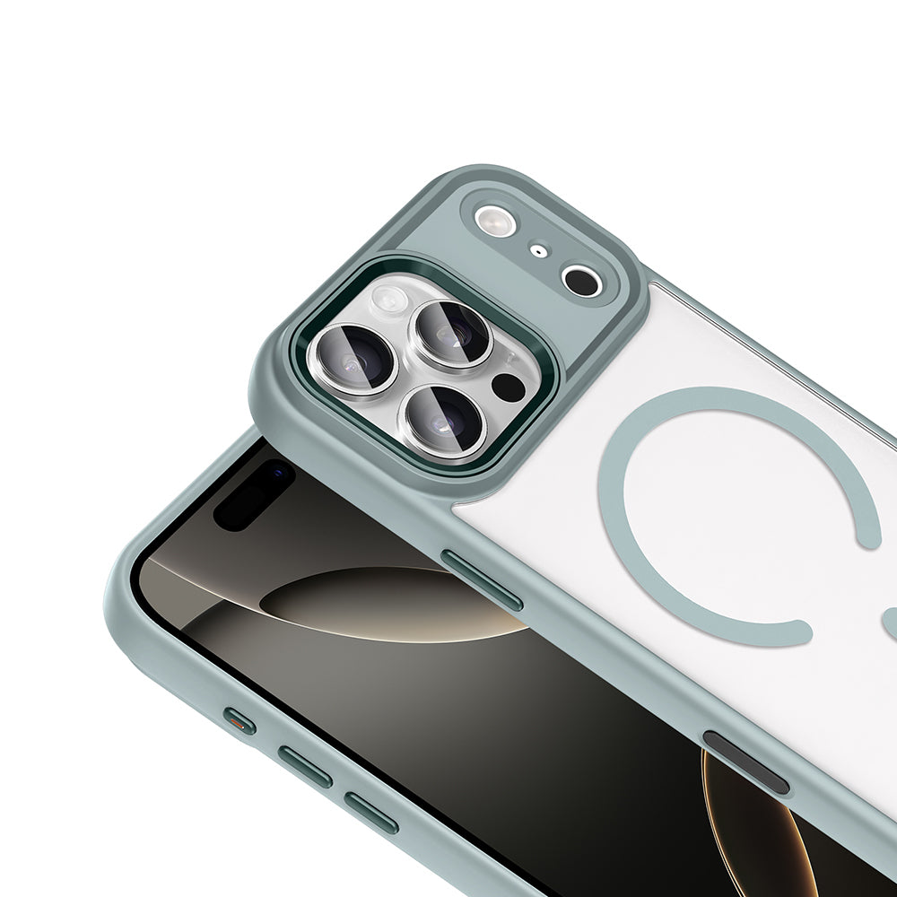 Apple iPhone 17 Pro Kılıf Wireless Şarj Özellikli Zore Krom M-safe Silikon Kapak Desert Gold