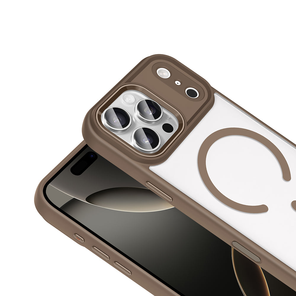Apple iPhone 17 Pro Kılıf Wireless Şarj Özellikli Zore Krom M-safe Silikon Kapak Desert Gold