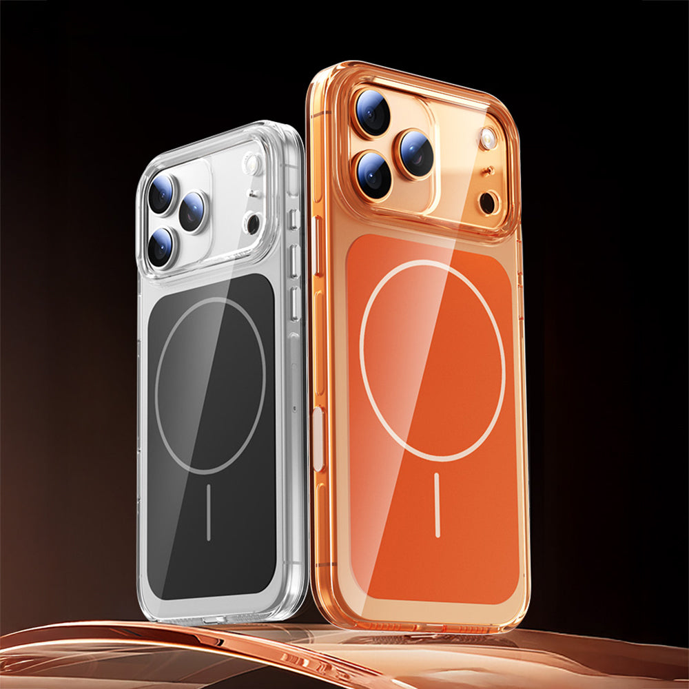 Apple iPhone 17 Pro Kılıf Zore M-safe Şarj Özellikli Şeffaf Kamera Kontrol Butonlu Lugano Kapak Turuncu