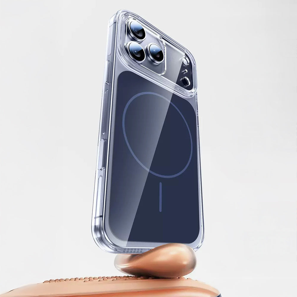 Apple iPhone 17 Pro Kılıf Zore M-safe Şarj Özellikli Şeffaf Kamera Kontrol Butonlu Lugano Kapak Beyaz
