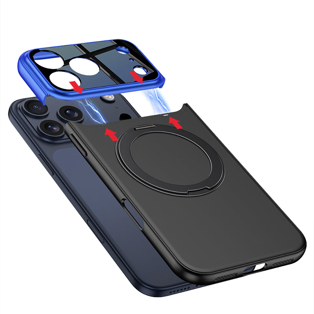 Apple iPhone 17 Pro Max Kılıf M-safe Şarj Özellikli 360 Derece Standlı Çift Parçalı Zore Torino Kapak Turuncu-Siyah