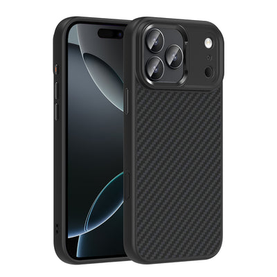 Apple iPhone 17 Pro Max Kılıf M-Safe Şarj Özellikli Karbon Fiber Görünümlü Zore Truva Silikon Kapak Siyah