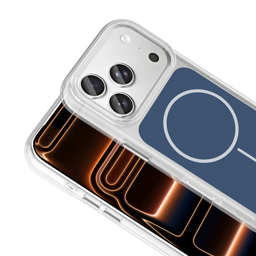 Apple iPhone 17 Pro Max Kılıf M-Safe Şarj Özellikli Metal Buton Tasarımlı Zore İkonik Sert Silikon Kapak Gri