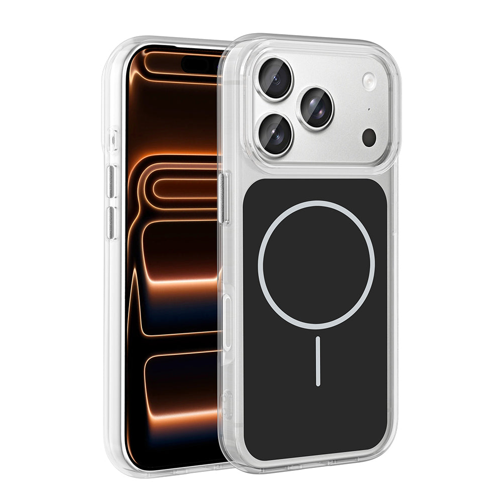 Apple iPhone 17 Pro Max Kılıf M-Safe Şarj Özellikli Metal Buton Tasarımlı Zore İkonik Sert Silikon Kapak Gri