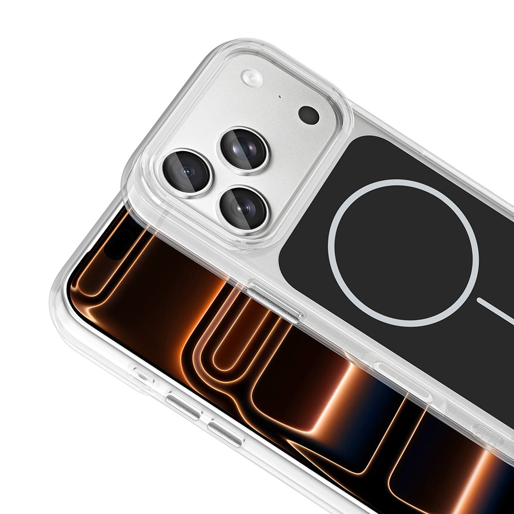 Apple iPhone 17 Pro Max Kılıf M-Safe Şarj Özellikli Metal Buton Tasarımlı Zore İkonik Sert Silikon Kapak Gri