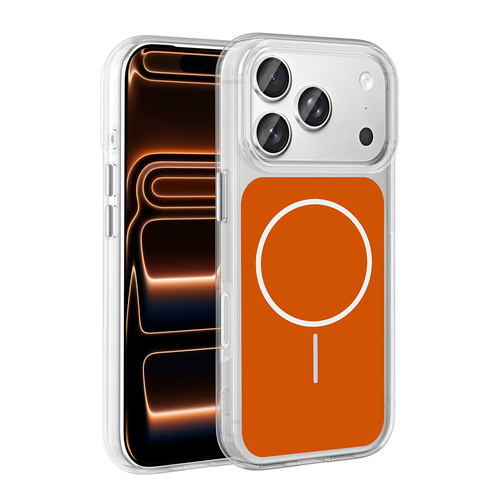 Apple iPhone 17 Pro Max Kılıf M-Safe Şarj Özellikli Metal Buton Tasarımlı Zore İkonik Sert Silikon Kapak Turuncu