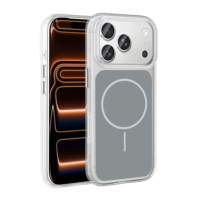 Apple iPhone 17 Pro Max Kılıf M-Safe Şarj Özellikli Metal Buton Tasarımlı Zore İkonik Sert Silikon Kapak Gri