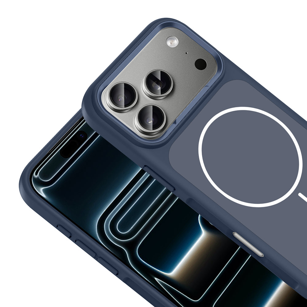 Apple iPhone 17 Pro Max Kılıf M-Safe Şarj Özellikli Metal Kamera Çerçeveli Zore Sanremo Silikon Kapak Lacivert