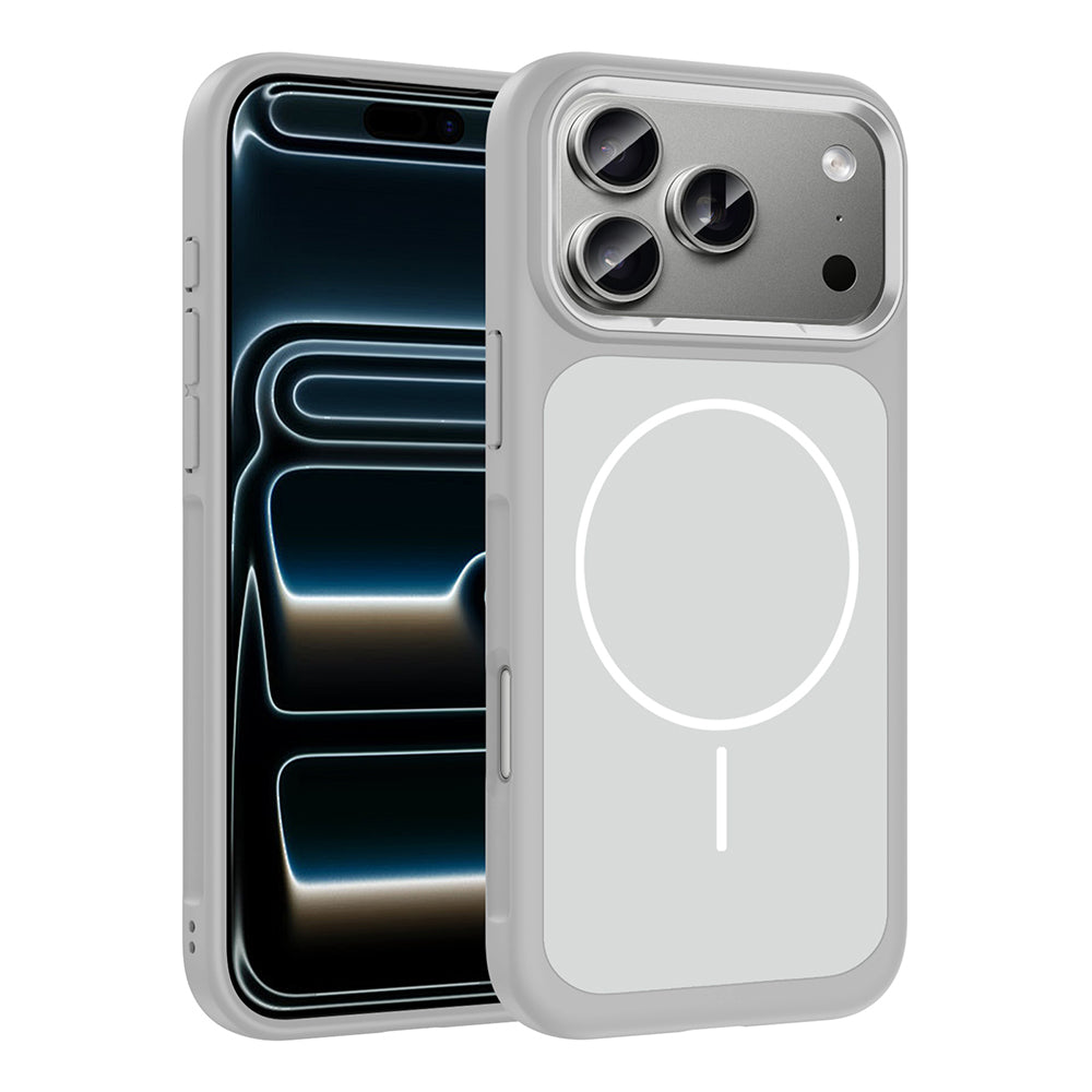 Apple iPhone 17 Pro Max Kılıf M-Safe Şarj Özellikli Metal Kamera Çerçeveli Zore Sanremo Silikon Kapak Beyaz