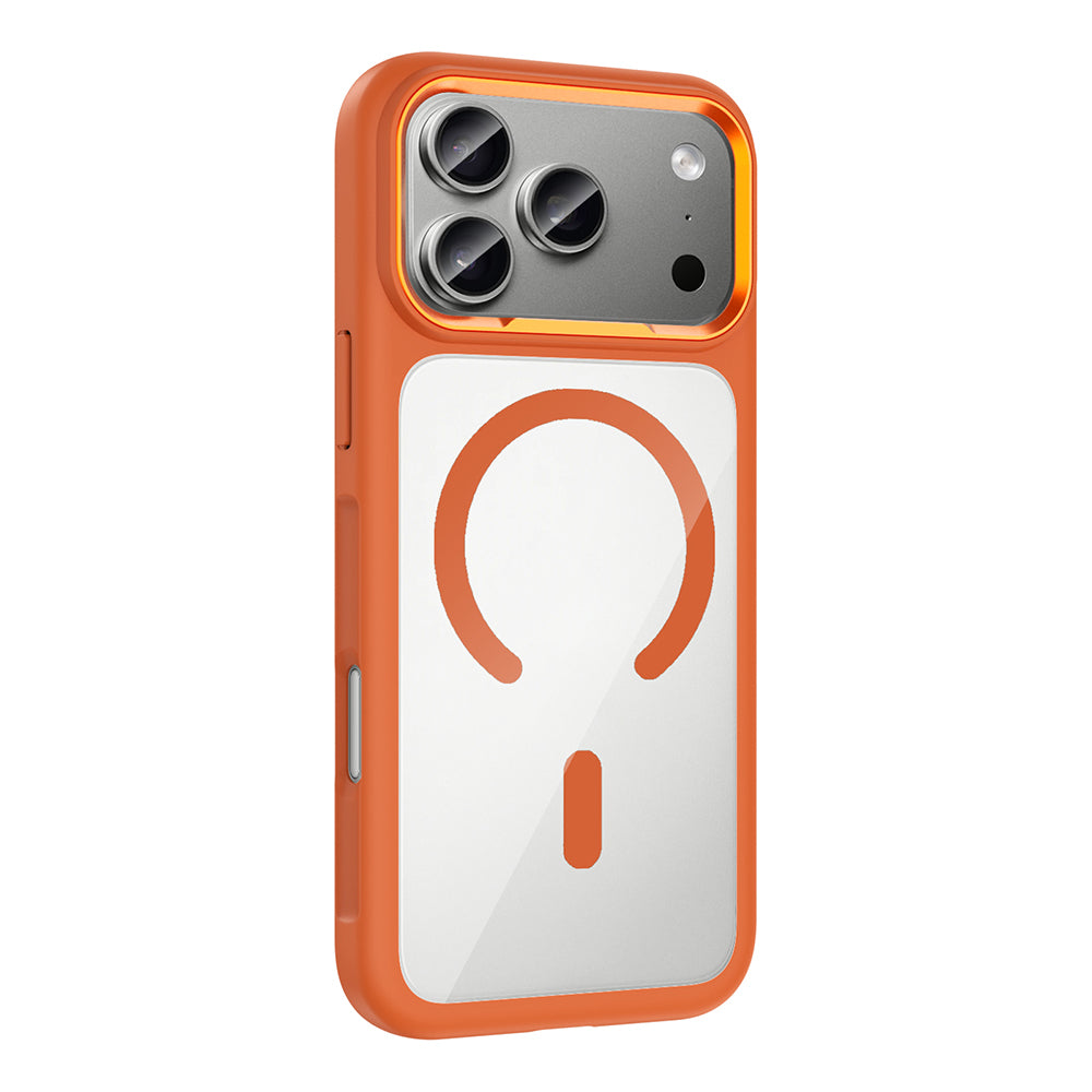 Apple iPhone 17 Pro Max Kılıf M-Safe Şarj Özellikli Metal Kamera Çerçeveli Zore Tiko Kapak Turuncu