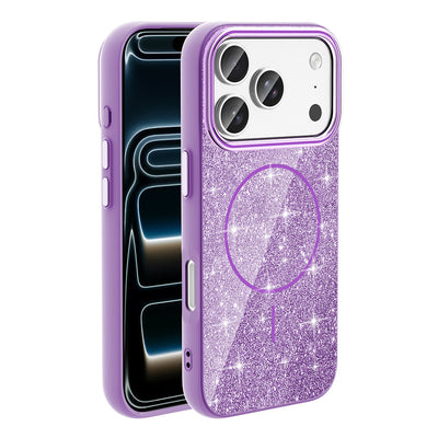 Apple iPhone 17 Pro Max Kılıf M-safe Şarj Özellikli Parlayan Simli Zore Okso Kapak Derin Mor