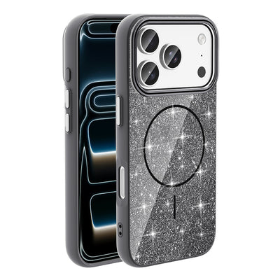 Apple iPhone 17 Pro Max Kılıf M-safe Şarj Özellikli Parlayan Simli Zore Okso Kapak Siyah