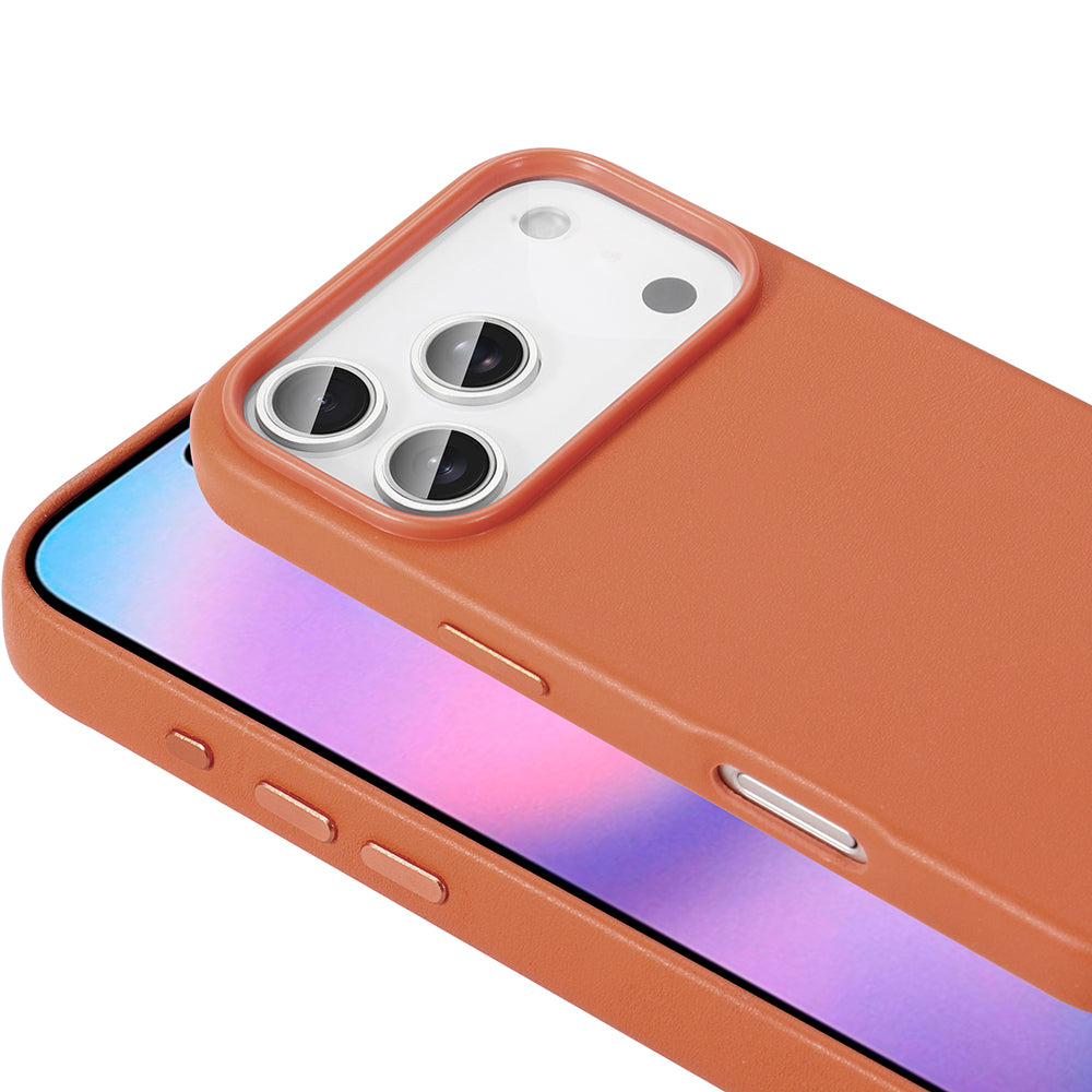 Apple iPhone 17 Pro Max Kılıf M-safe Şarj Özellikli PU Deri Görünümlü Zore Kupra Kapak Turuncu