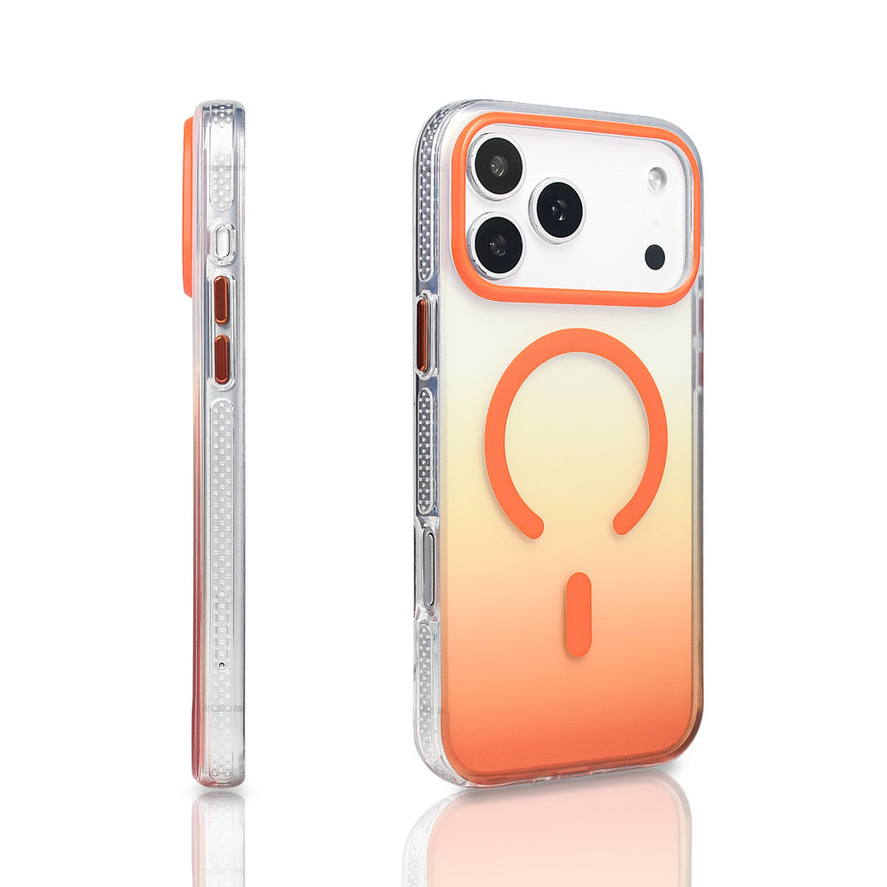 Apple iPhone 17 Pro Max Kılıf M-safe Şarj Özellikli Transparan Renk Geçişli Zore Toros Kapak Turuncu
