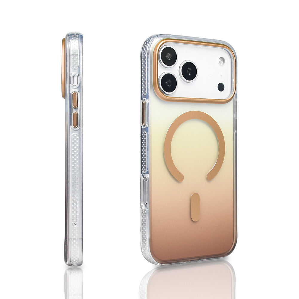 Apple iPhone 17 Pro Max Kılıf M-safe Şarj Özellikli Transparan Renk Geçişli Zore Toros Kapak Rose Pembe