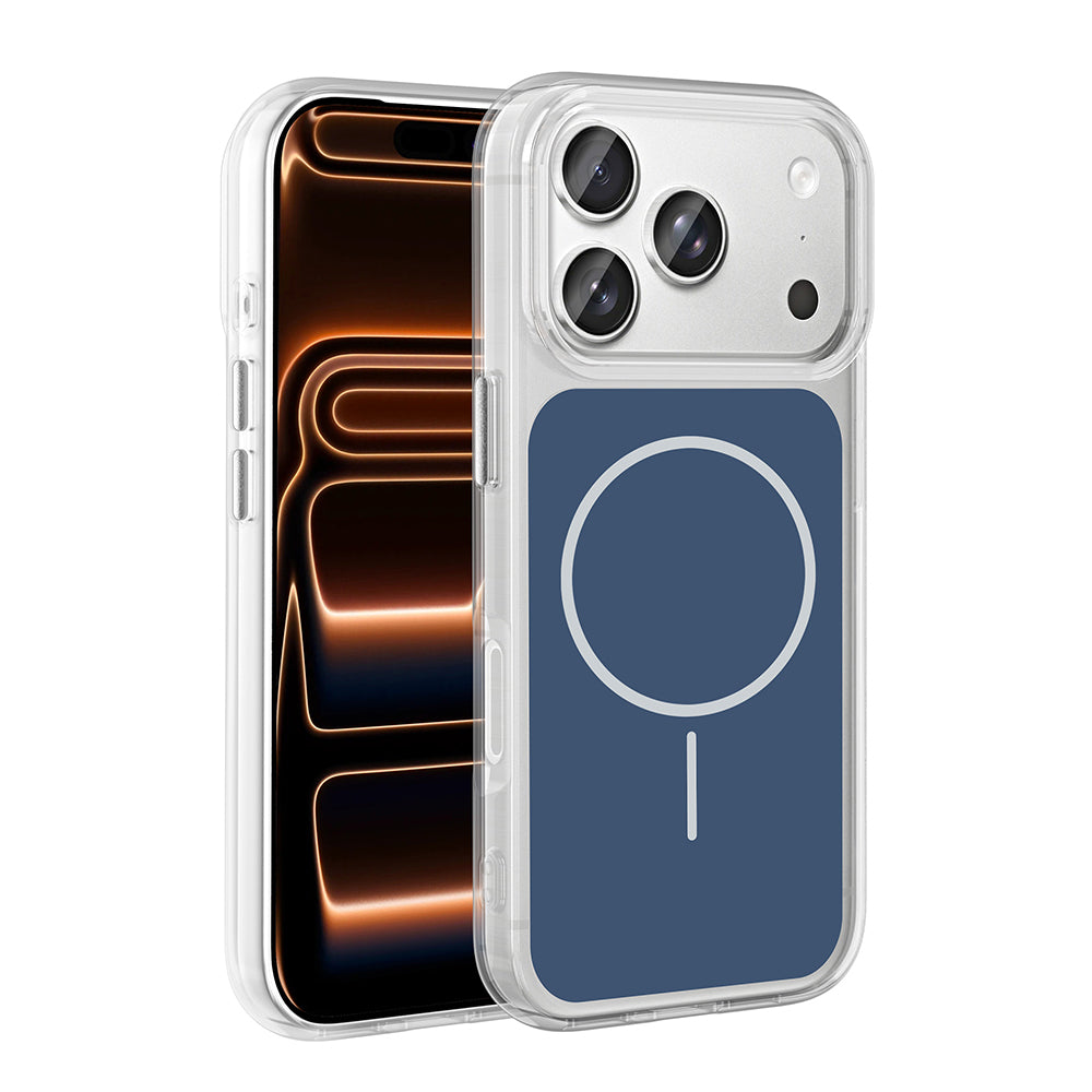 Apple iPhone 17 Pro Max Kılıf Metal Buton Tasarımlı Zore İkonik Sert Silikon Kapak Mavi