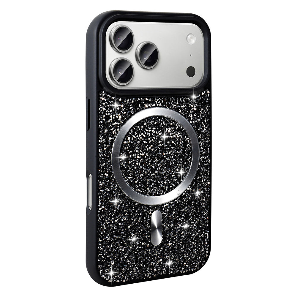 Apple iPhone 17 Pro Max Kılıf Pırlanta Tasarımlı M-safe Şarj Özellikli Zore Mozaik Silikon Kapak Desert Titanyum