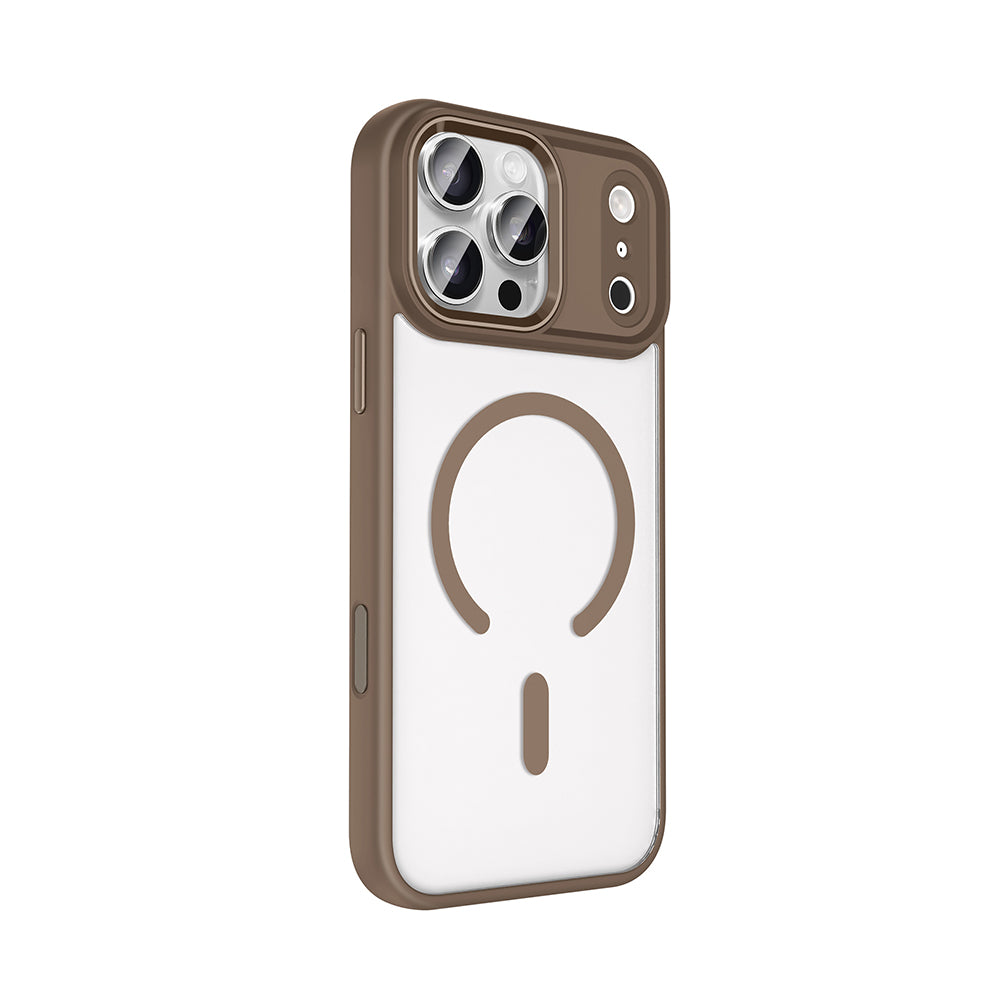 Apple iPhone 17 Pro Max Kılıf Wireless Şarj Özellikli Zore Krom M-safe Silikon Kapak Desert Gold