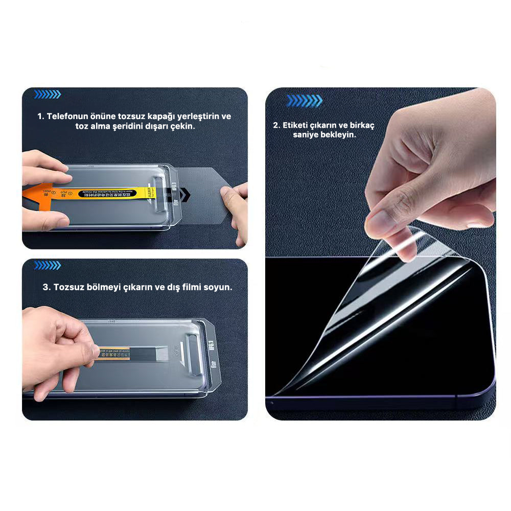 Apple iPhone 17 Pro Max Zore 3D Oliv HD Temperli Cam Ekran Koruyucu + Kolay Uygulama Aparatı Şeffaf