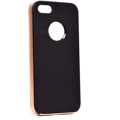 Apple iPhone 5 Kılıf Zore İnce Mono Karbon Silikon Kapak Gold