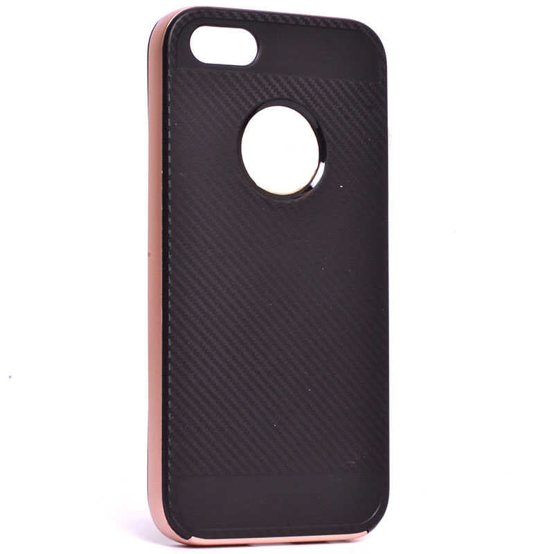 Apple iPhone 5 Kılıf Zore İnce Mono Karbon Silikon Kapak Rose Gold