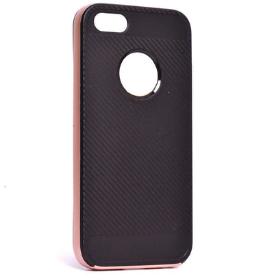 Apple iPhone 5 Kılıf Zore İnce Mono Karbon Silikon Kapak Rose Gold