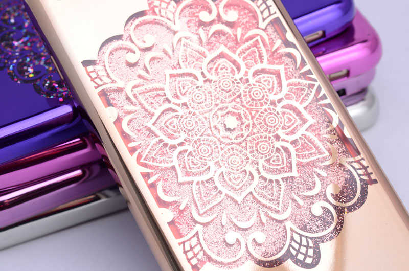 Apple iPhone 5 Kılıf Zore Lazer Çiçekli Sıvılı Silikon Gold