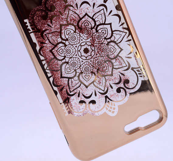 Apple iPhone 5 Kılıf Zore Lazer Çiçekli Sıvılı Silikon Gold