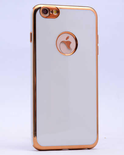 Apple iPhone 6 Plus Kılıf Zore Arkası Parlak 360 Silikon Beyaz-Gold