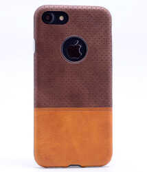 Apple iPhone 7 Kılıf Zore Derili Deku Silikon Kahve Koyu