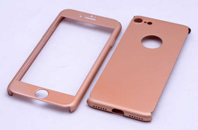 Apple iPhone 7 Plus Kılıf Zore 360 3 Parçalı Rubber Kapak Gold