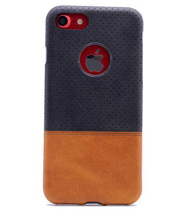 Apple iPhone 7 Plus Kılıf Zore Derili Deku Silikon Kahve Koyu