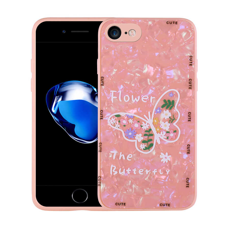 Apple iPhone 8 Kılıf Desenli Sert Silikon Zore Mumila Kapak Pink Flower