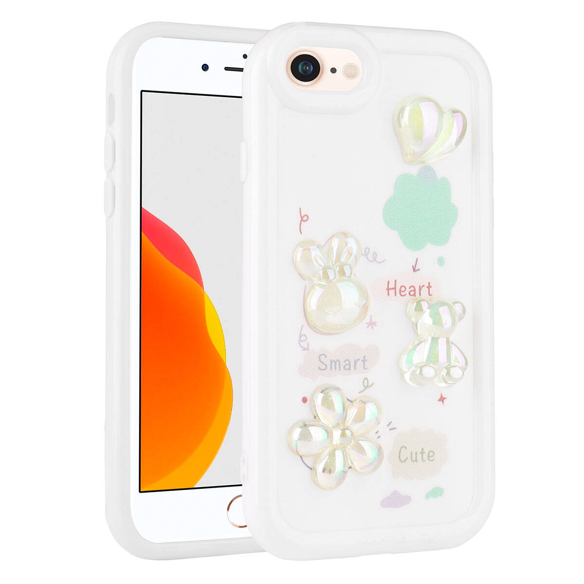 Apple iPhone 8 Kılıf Kabartma Figürlü Parlak Zore Toys Silikon Kapak Mor