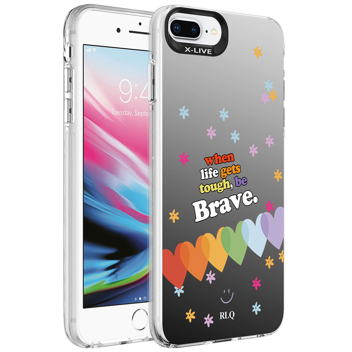 Apple iPhone 8 Plus Kılıf Desenli Zore Silver Sert Kapak Kalp