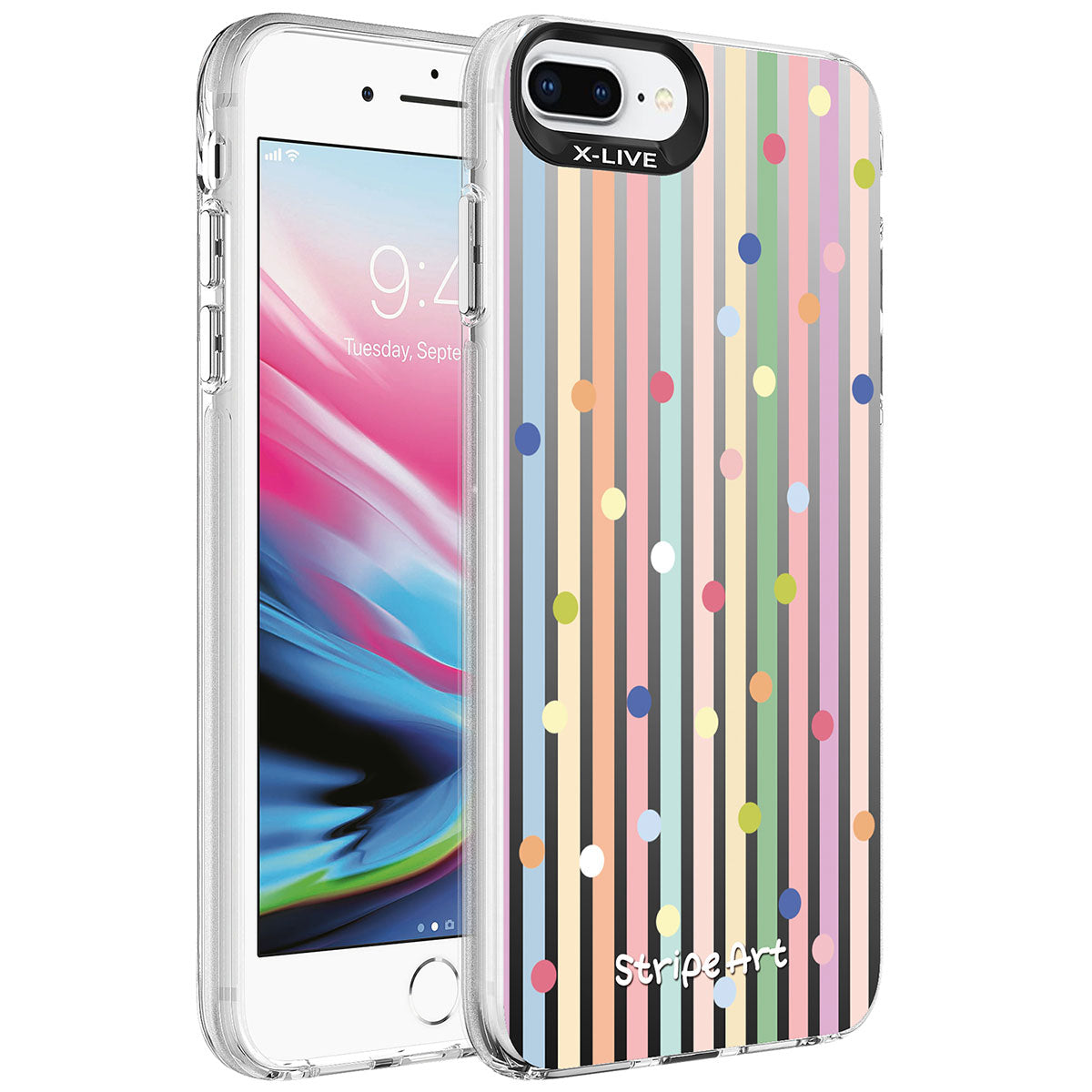 Apple iPhone 8 Plus Kılıf Desenli Zore Silver Sert Kapak Noktalar