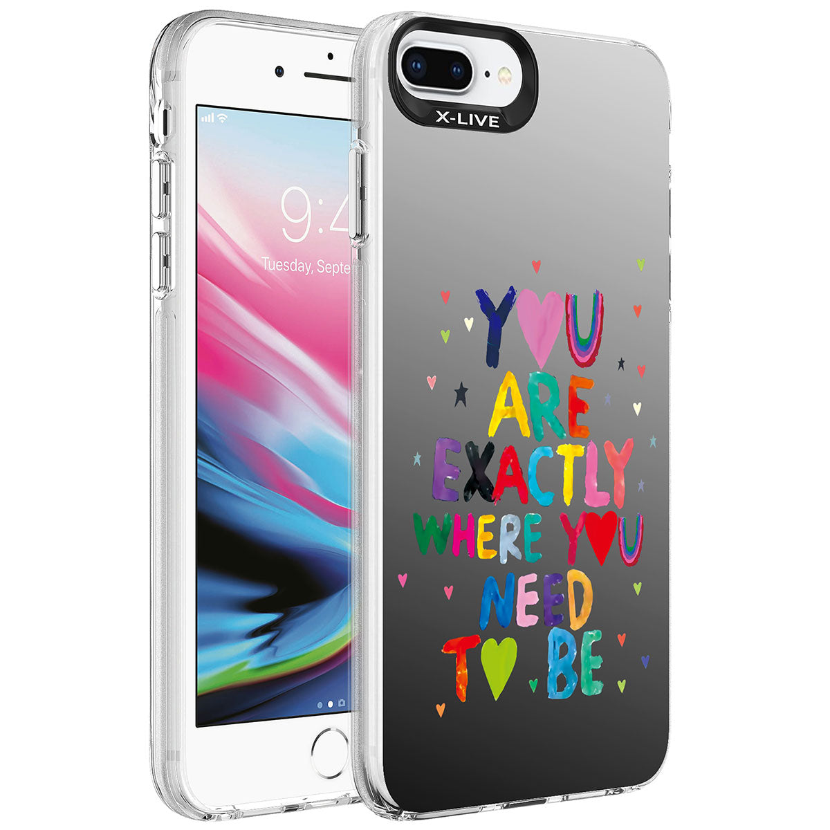 Apple iPhone 8 Plus Kılıf Desenli Zore Silver Sert Kapak Kalp