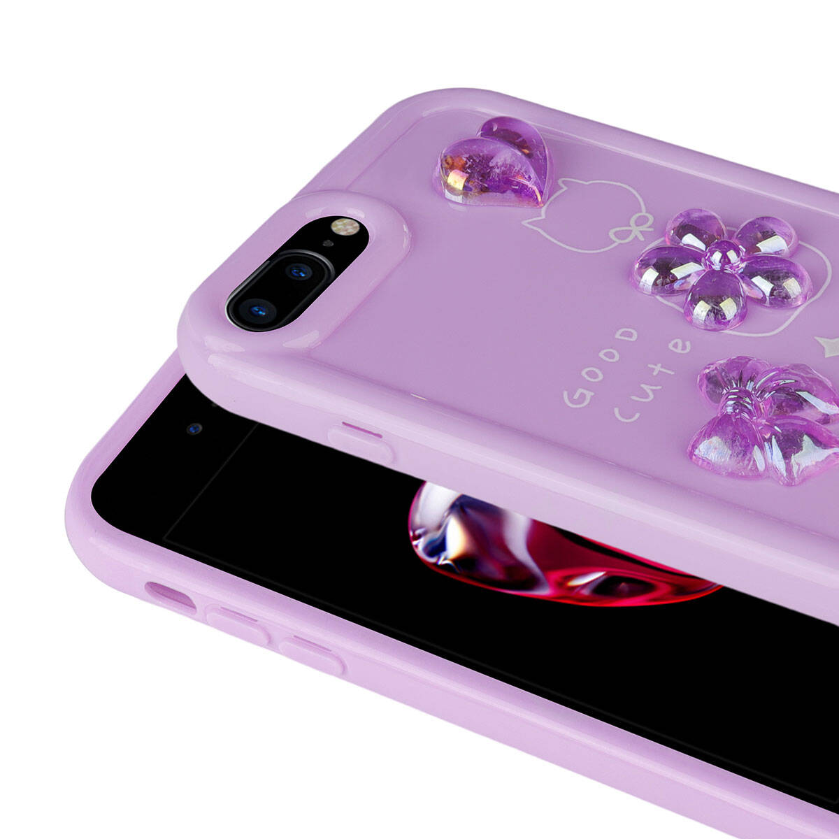 Apple iPhone 8 Plus Kılıf Kabartma Figürlü Parlak Zore Toys Silikon Kapak Beyaz