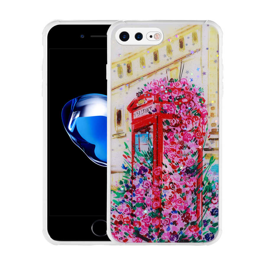 Apple iPhone 8 Plus Kılıf Simli Desenli Kamera Korumalı Parlak Zore Popy Kapak Kulübe