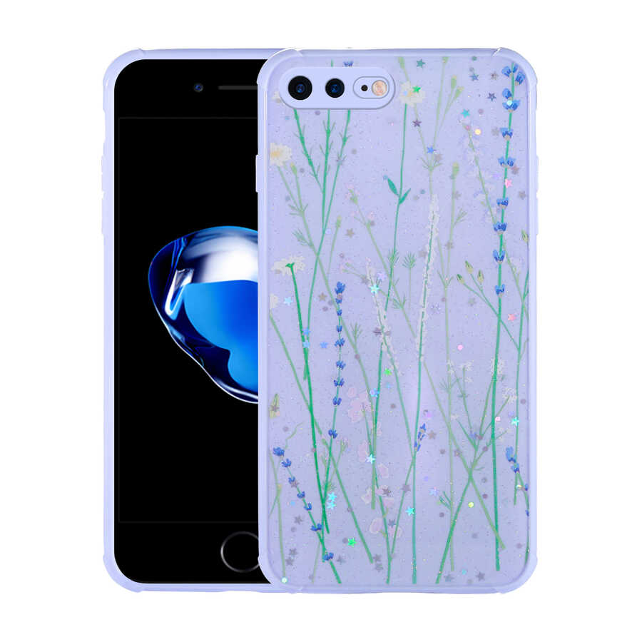 Apple iPhone 8 Plus Kılıf Simli Desenli Kamera Korumalı Parlak Zore Popy Kapak Kulübe