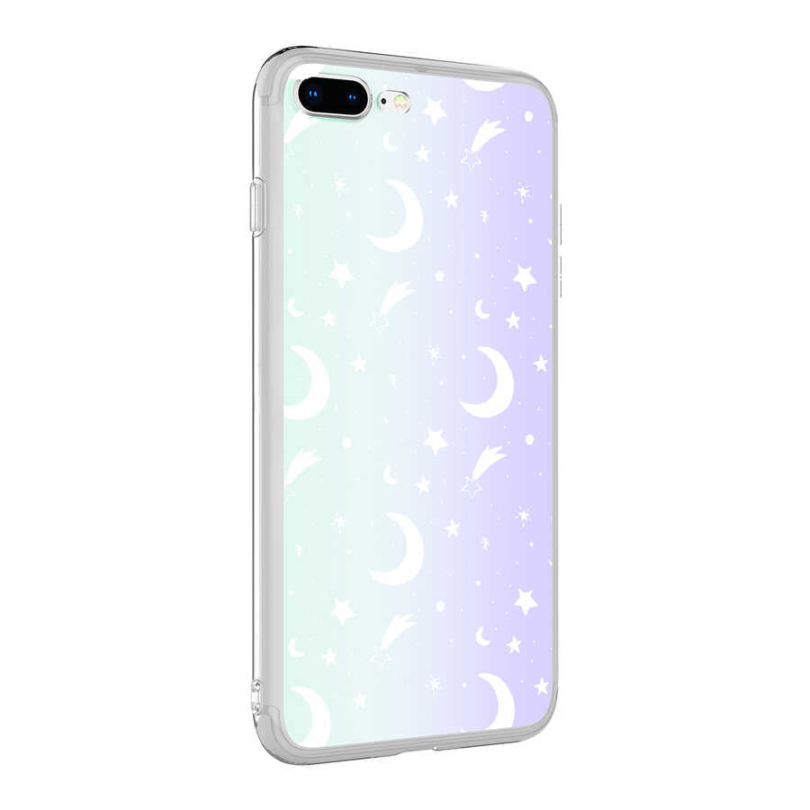 Apple iPhone 8 Plus Kılıf Zore M-Blue Desenli Kapak Moon No4
