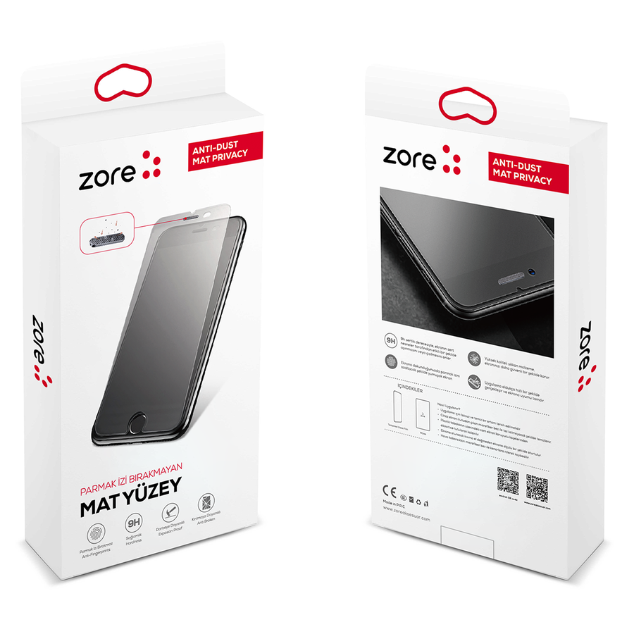 Apple iPhone SE 2020 Zore Anti-Dust Mat Privacy Temperli Ekran Koruyucu Beyaz