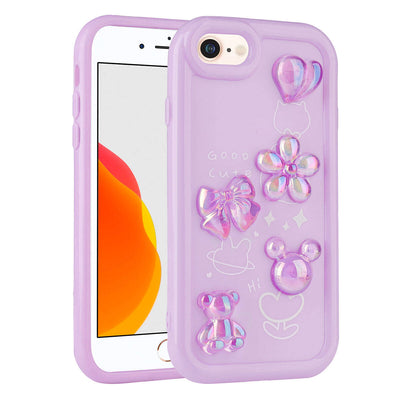 Apple iPhone SE 2022 Kılıf Kabartma Figürlü Parlak Zore Toys Silikon Kapak Mor