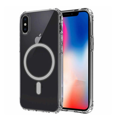 Apple iPhone XS Max 6.5 Kılıf M-safe Şarj Özellikli Şeffaf Sert PC Zore Embos Kapak Renksiz