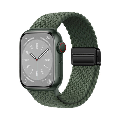 Apple Watch 10 46mm Zore KRD-134 Örgü Tasarımlı Hasır Kordon Strap Kayış Koyu Yeşil