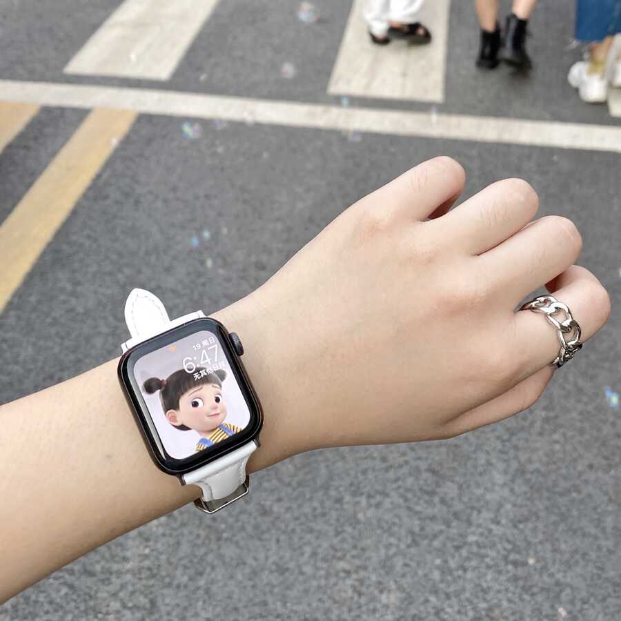 Apple Watch 38mm KRD-28 Deri Kordon Beyaz