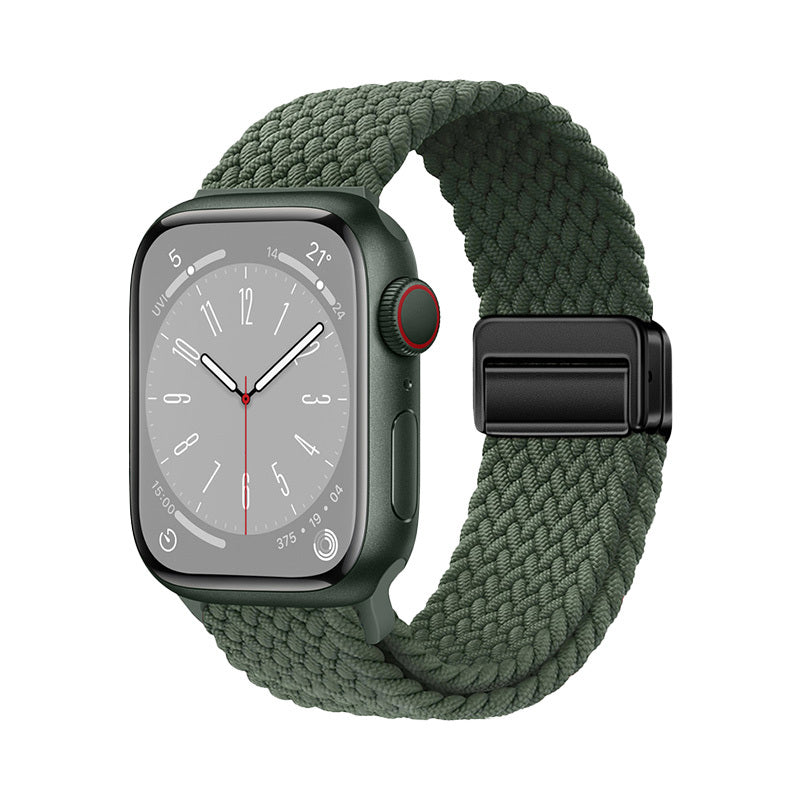 Apple Watch 38mm Zore KRD-134 Örgü Tasarımlı Hasır Kordon Strap Kayış Koyu Yeşil