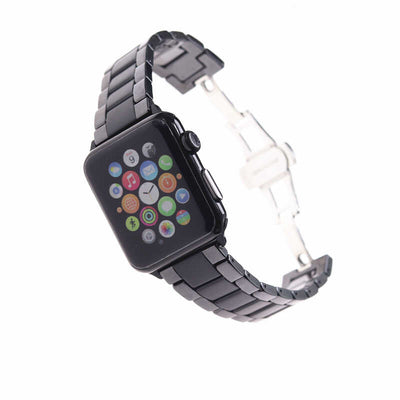 Apple Watch 40mm Mat Seramik Metal Kordon Parlak Siyah