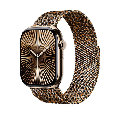 Apple Watch 40mm Zore KRD-01 Leopar Desenli Metal Kordon Sarı-Leopar