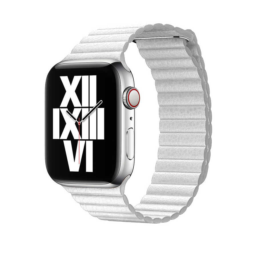 Apple Watch 42mm KRD-09 Deri Lop Kordon Beyaz